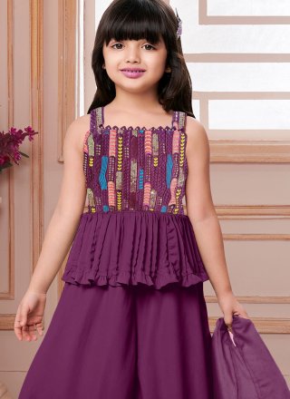Purple Pure Crepe Sequins and Thread Work Readymade Salwar Suit for Casual