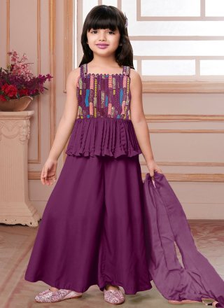 Purple Pure Crepe Sequins and Thread Work Readymade Salwar Suit for Casual