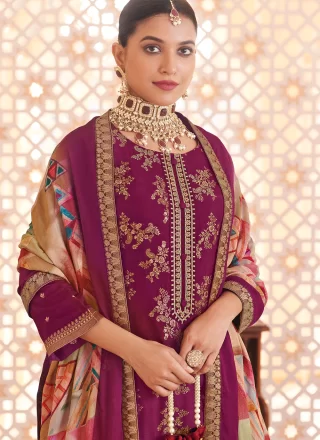 Purple Pure Dola Embroidered and Jacquard Work Salwar Suit for Ceremonial