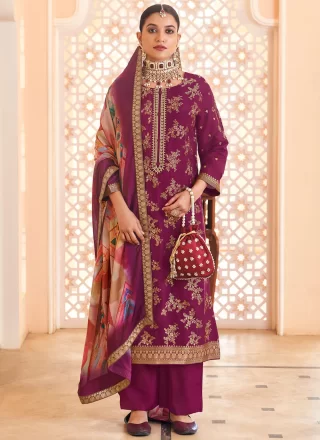 Purple Pure Dola Embroidered and Jacquard Work Salwar Suit for Ceremonial