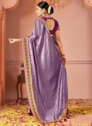 Purple Rangoli Trendy Saree with Patch Border and Embroidered Work for Women