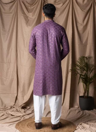 Purple Rayon Embroidered and Thread Work Kurta Pyjama for Ceremonial