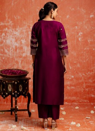 Purple Rayon Embroidered Work Salwar Suit