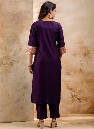 Purple Rayon Embroidered Work Salwar Suit for Women