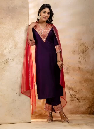 Purple Rayon Embroidered Work Salwar Suit for Women