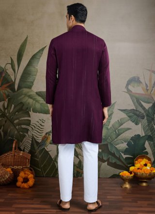 Purple Rayon Fancy, Thread and Zari Work Kurta Mens Wear for Ceremonial
