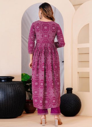 Purple Rayon Salwar Suit with Embroidered and Print Work for Ceremonial