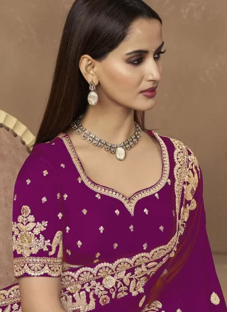 Purple Satin Contemporary Saree
