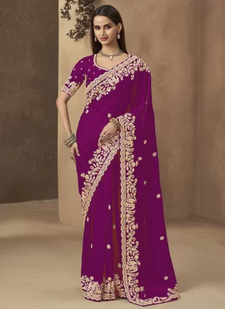 Purple Satin Contemporary Saree