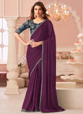 Purple Satin Contemporary Sari 
