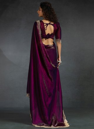 Purple Satin Silk Classic Saree