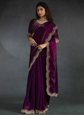 Purple Satin Silk Classic Saree
