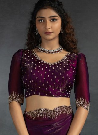 Purple Satin Silk Classic Saree