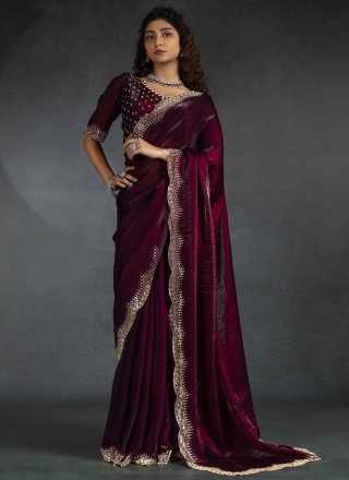 Purple Satin Silk Classic Saree