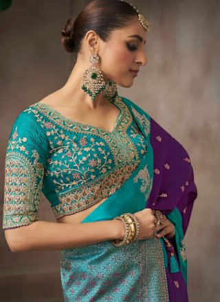 Purple Satin Silk Weaving and Zari Work Traditional Saree