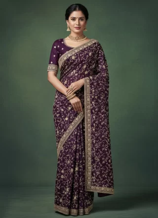 Purple Satin Trendy Saree