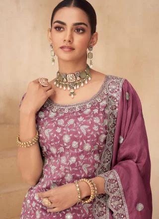 Purple Shimmer Beads and Embroidered Work Readymade Style