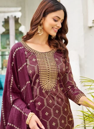 Purple Shimmer Salwar Suit with Embroidered, Foil Print and Zari Work