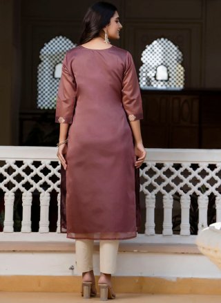 Purple Silk Blend Embroidered and Zari Work Casual Kurti