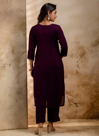 Purple Silk Blend Pant Style Suit with Embroidered Work for Engagement