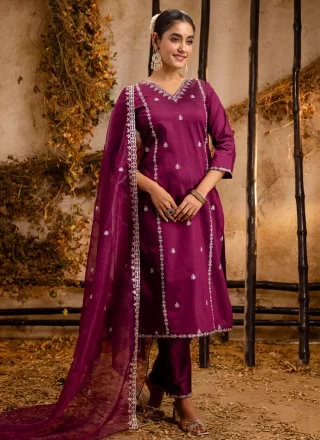 Purple Silk Blend Salwar Suit