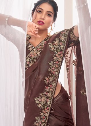 Purple Silk Booti, Embroidered, Sequins and Zari Work Designer Saree for Ceremonial