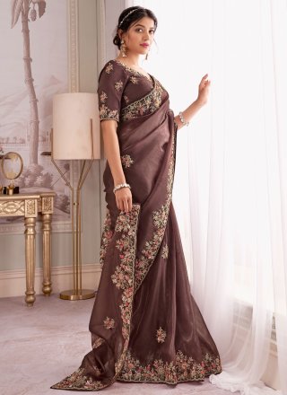 Purple Silk Booti, Embroidered, Sequins and Zari Work Designer Saree for Ceremonial