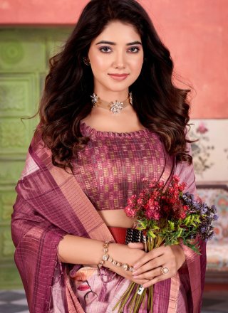 Purple Silk Checks and Floral Patch Work Designer Sari