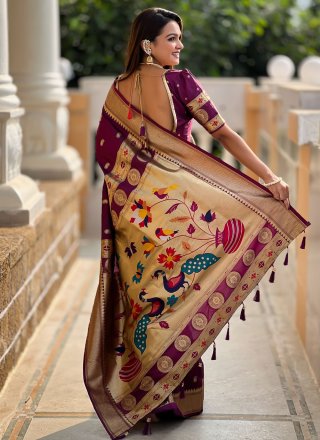 Purple Silk Classic Saree with Meenakari, Weaving and Zari Work