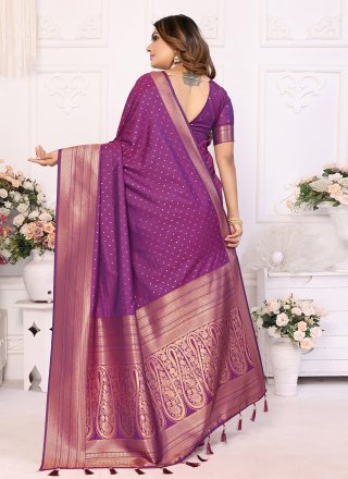 Purple Silk Classic Saree with Woven Work