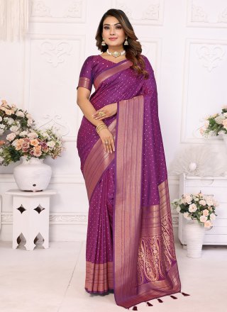 Purple Silk Classic Saree with Woven Work