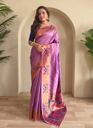 Purple Silk Classic Sari with Woven Work
