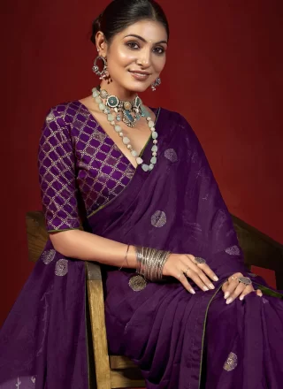 Purple Silk Classic Sari with Zari Work