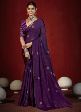 Purple Silk Classic Sari with Zari Work