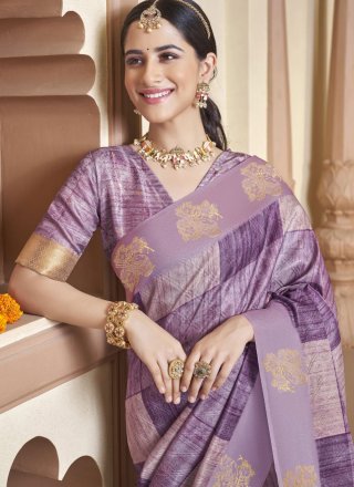 Purple Silk Designer Saree with Checks and Zari Work