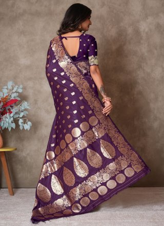 Purple Silk Designer Saree with Weaving Work for Casual
