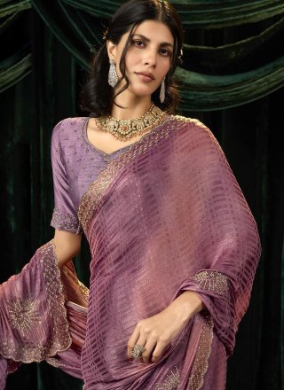 Purple Silk Designer Sari