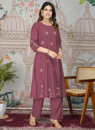 Purple Silk Embroidered and Print Work Designer Kurti for Casual