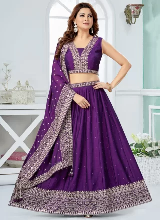 Purple Silk Embroidered and Zari Work Readymade Lehenga Choli