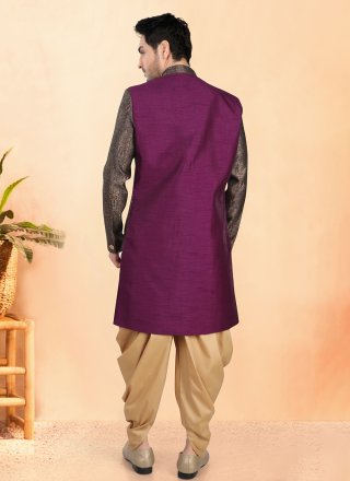 Purple Silk Embroidered, Sequins and Thread Work Indo Western for Ceremonial
