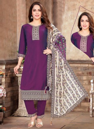 Purple Silk Embroidered Work Salwar Suit
