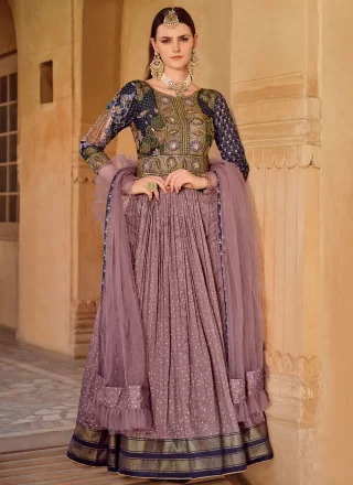 Purple Silk Gown with Embroidered, Foil Print, Sequins, Stone, Thread and Zari Work for Women
