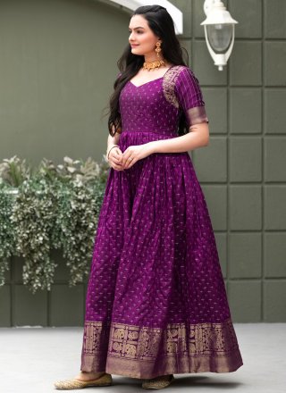 Purple Silk Gown with Jacquard Work