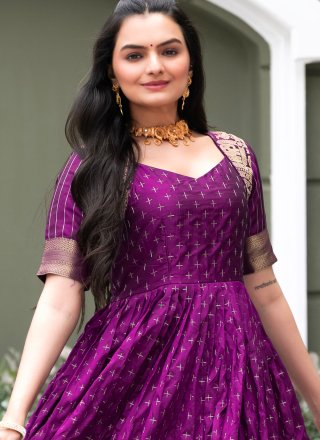 Purple Silk Gown with Jacquard Work