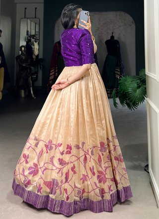 Purple Silk Gown with Print Work