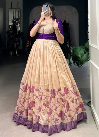 Purple Silk Gown with Print Work