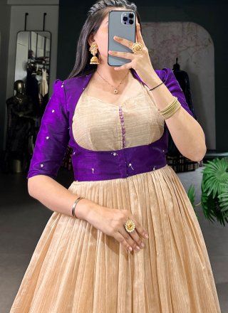 Purple Silk Gown with Print Work