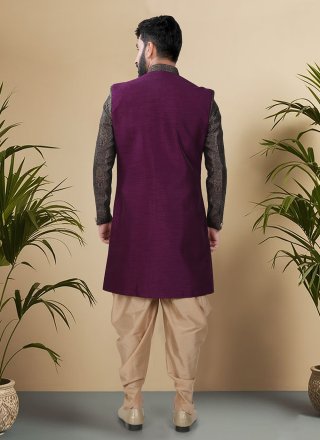 Purple Silk Indo Western with Jacquard Work