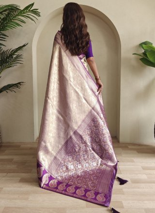 Purple Silk Jacquard Work Traditional Saree