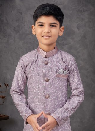 Purple Silk Machine Embroidery and Thread Work Indo Western